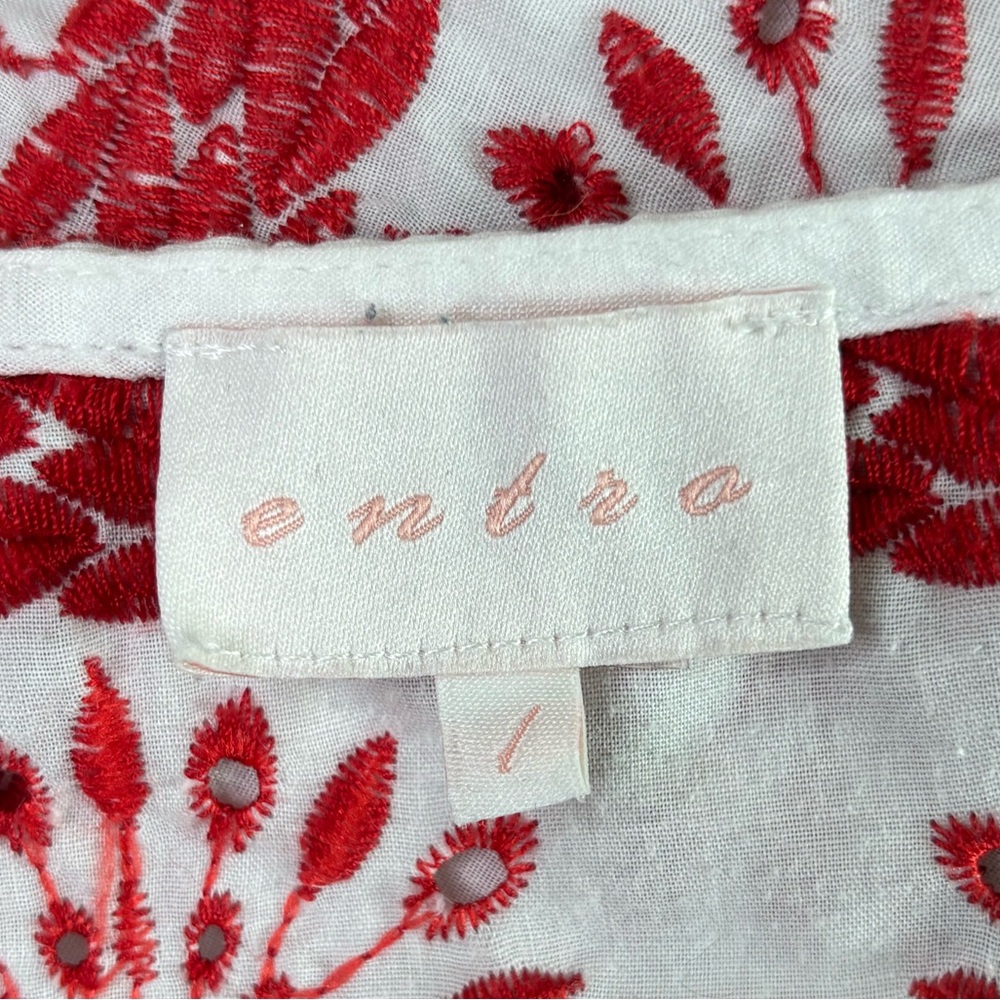 Entro Women's Boho Embroidered Blouse Size L Ruffle Sleeve Floral Preppy Cottage - Picture 5 of 8